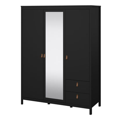 Barcelona Wardrobe with 2 Doors 1 Mirror Door 2 Drawers in Matt Black