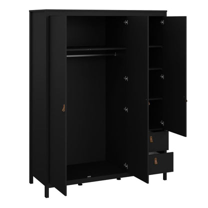 Barcelona Wardrobe with 2 Doors 1 Mirror Door 2 Drawers in Matt Black