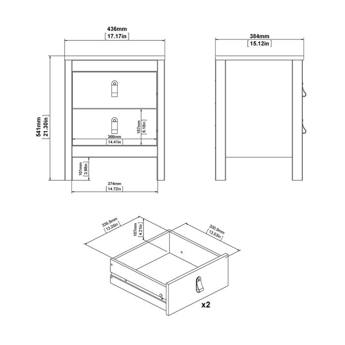 Barcelona Bedside Table 2 Drawers in White