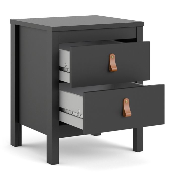 Barcelona Bedside Table 2 Drawers in Matt Black