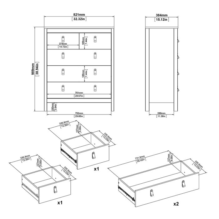 Barcelona Chest 3+2 Drawers in White