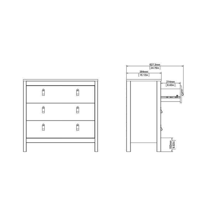 Barcelona Chest 3 Drawers in White