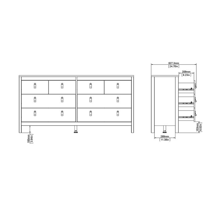 Barcelona Double Dresser 4+4 Drawers in White