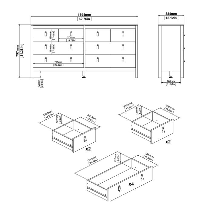 Barcelona Double Dresser 4+4 Drawers in White