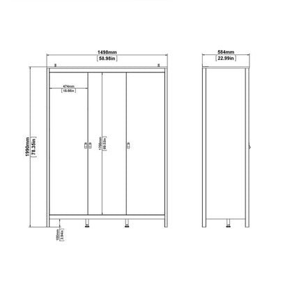 Barcelona Wardrobe with 3 Doors in Matt Black