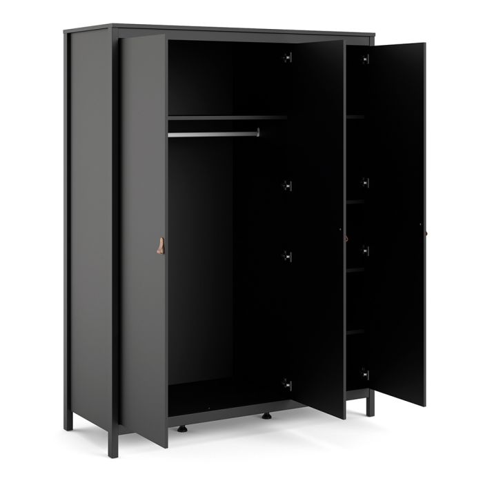 Barcelona Wardrobe with 3 Doors in Matt Black