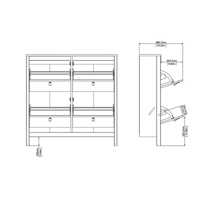 Barcelona Shoe Cabinet 4 Flip Down Doors in White