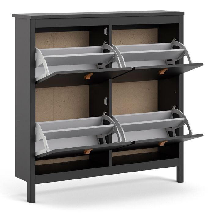 Barcelona Shoe Cabinet 4 Flip Down Doors in Matt Black