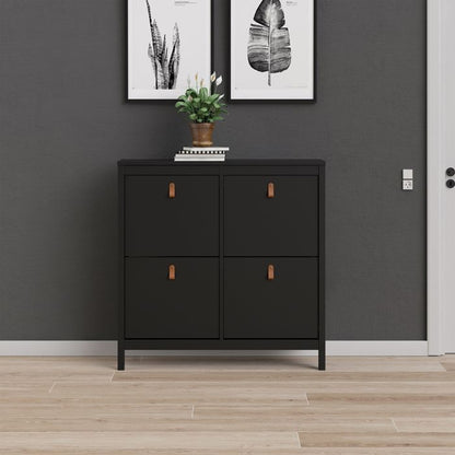 Barcelona Shoe Cabinet 4 Flip Down Doors in Matt Black