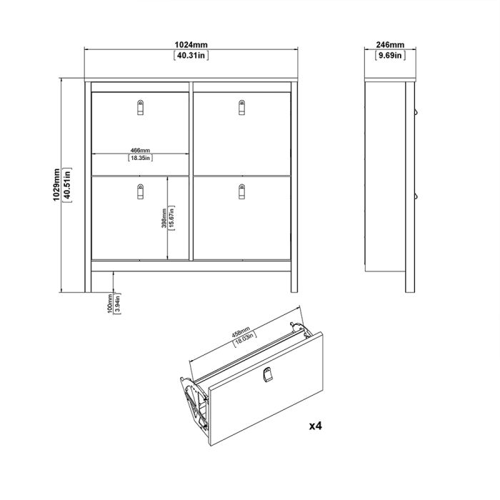 Barcelona Shoe Cabinet 4 Flip Down Doors in Matt Black