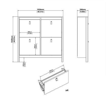 Barcelona Shoe Cabinet 4 Flip Down Doors in Matt Black