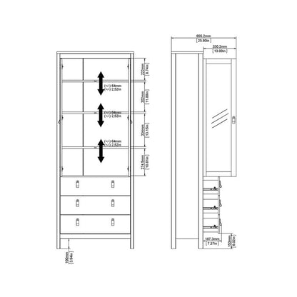 Barcelona China Cabinet 2 Glass Doors with 3 Drawers in White