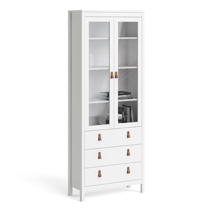 Barcelona China Cabinet 2 Glass Doors with 3 Drawers in White