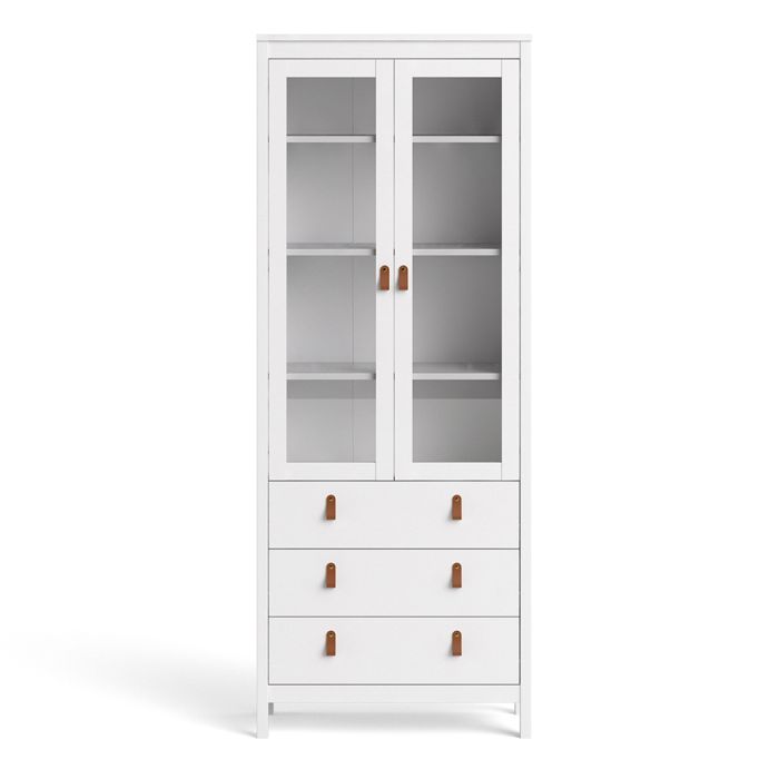 Barcelona China Cabinet 2 Glass Doors with 3 Drawers in White