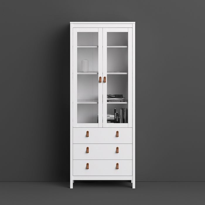 Barcelona China Cabinet 2 Glass Doors with 3 Drawers in White