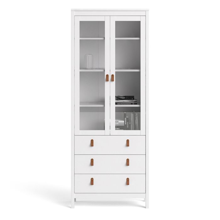 Barcelona China Cabinet 2 Glass Doors with 3 Drawers in White