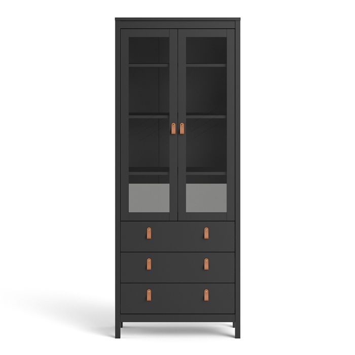 Barcelona China Cabinet 2 Glass Doors with 3 Drawers in Matt Black