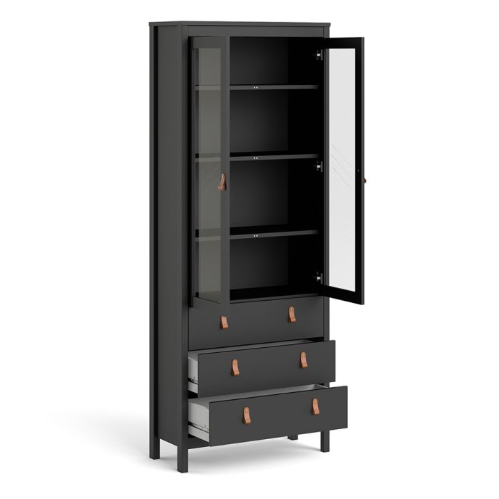 Barcelona China Cabinet 2 Glass Doors with 3 Drawers in Matt Black