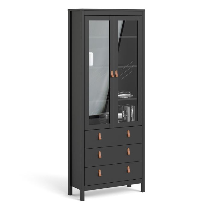 Barcelona China Cabinet 2 Glass Doors with 3 Drawers in Matt Black