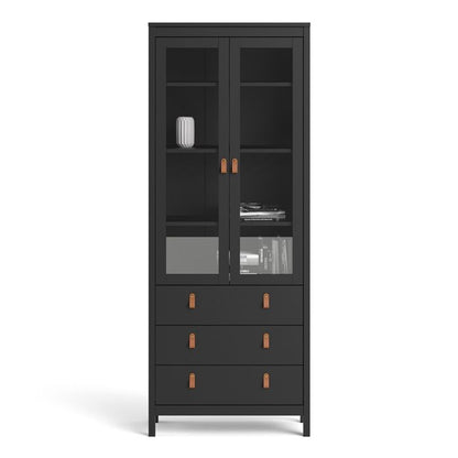 Barcelona China Cabinet 2 Glass Doors with 3 Drawers in Matt Black