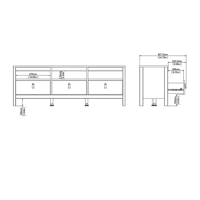 Barcelona Tv Unit 3 Drawers in White