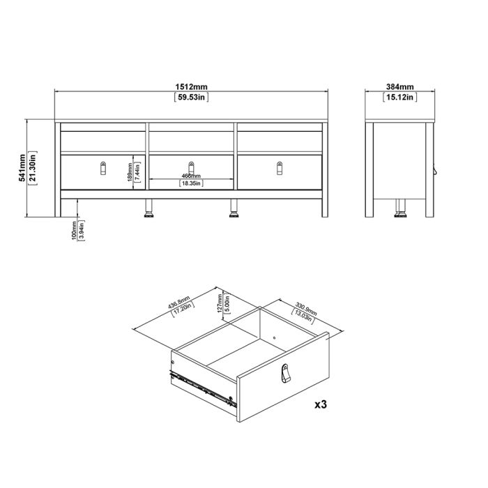 Barcelona Tv Unit 3 Drawers in White