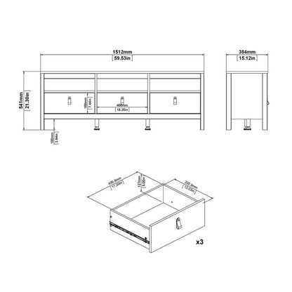 Barcelona TV Unit 3 Drawers in Matt Black