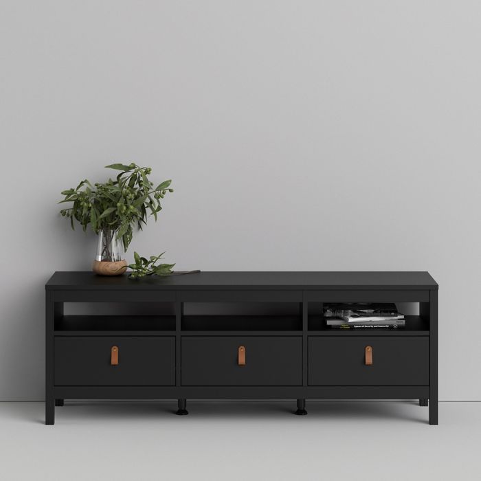 Barcelona TV Unit 3 Drawers in Matt Black