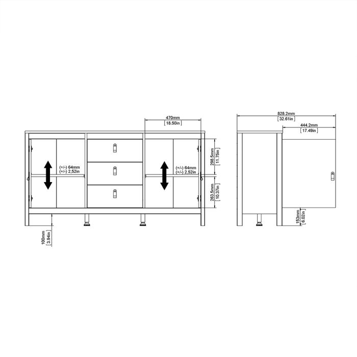 Barcelona Sideboard 2 Doors 3 Drawers in Matt Black