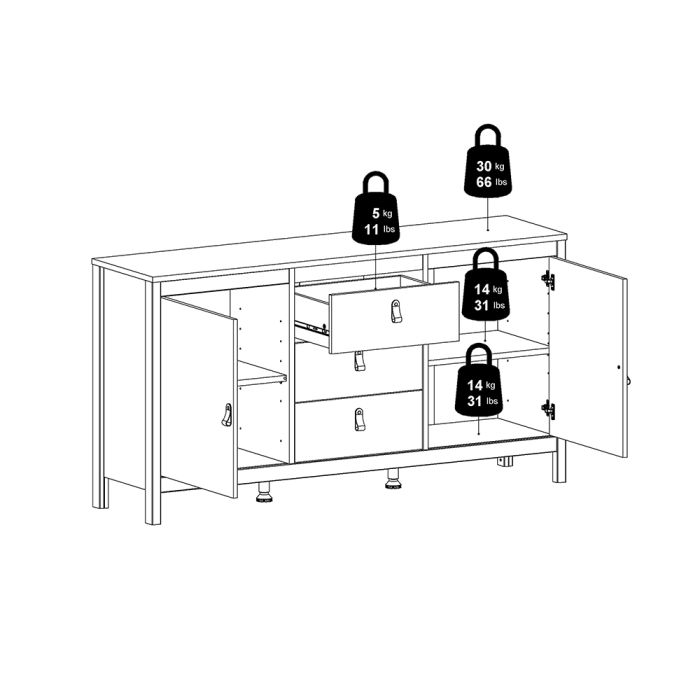 Barcelona Sideboard 2 Doors 3 Drawers in Matt Black