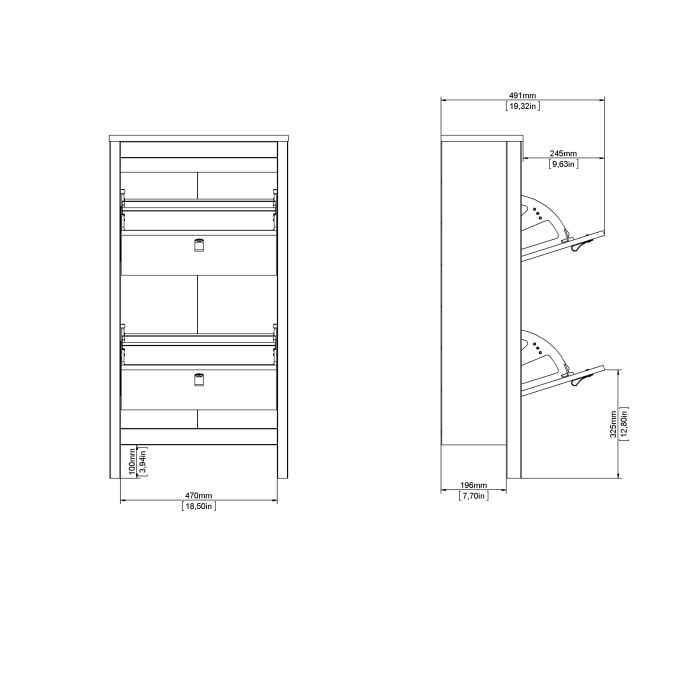 Barcelona Shoe Cabinet 2 Flip Down Doors in White