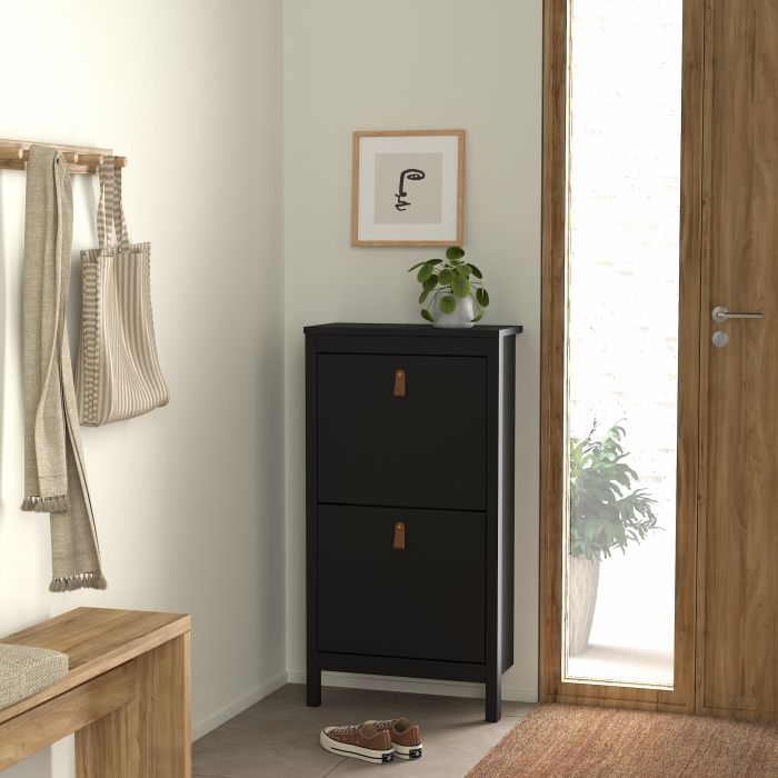 Barcelona Shoe Cabinet 2 Flip Down Doors in Matt Black