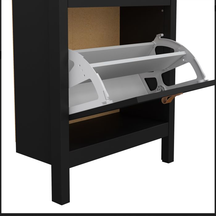 Barcelona Shoe Cabinet 2 Flip Down Doors in Matt Black