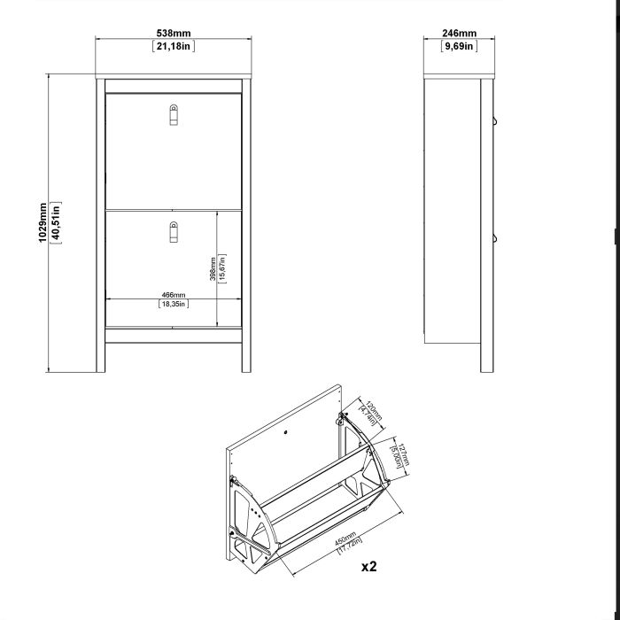 Barcelona Shoe Cabinet 2 Flip Down Doors in Matt Black