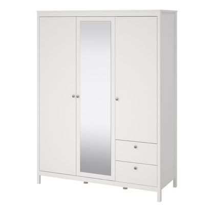 Madrid  Wardrobe with 2 Doors 1 Mirror Door 2 Drawers White