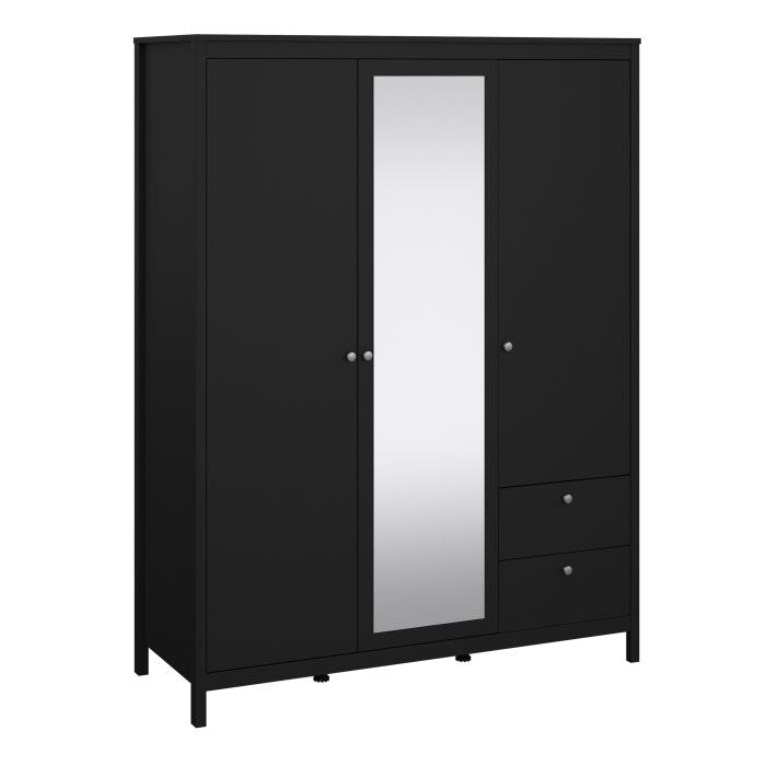 Madrid  Wardrobe with 2 Doors 1 Mirror Door 2 Drawers Matt Black