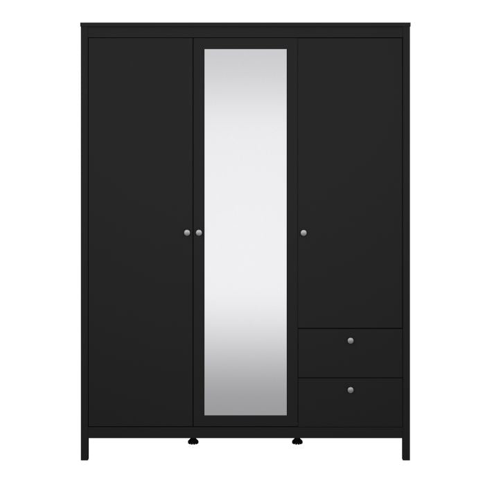 Madrid  Wardrobe with 2 Doors 1 Mirror Door 2 Drawers Matt Black