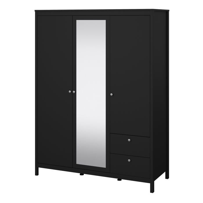 Madrid  Wardrobe with 2 Doors 1 Mirror Door 2 Drawers Matt Black