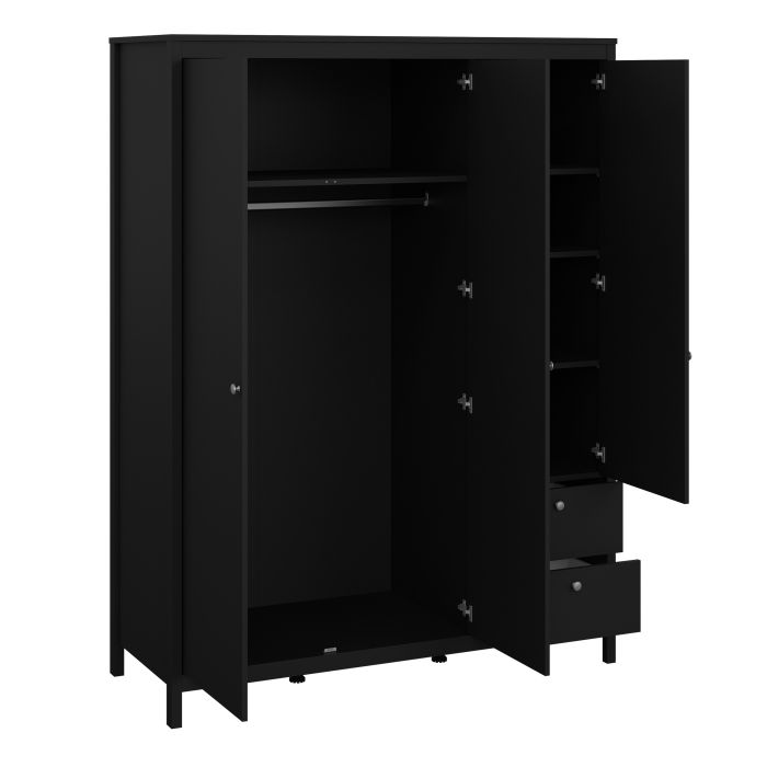 Madrid  Wardrobe with 2 Doors 1 Mirror Door 2 Drawers Matt Black