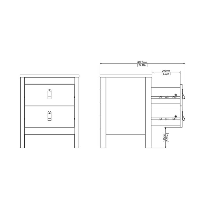 Madrid Bedside Table 2 Drawers in White