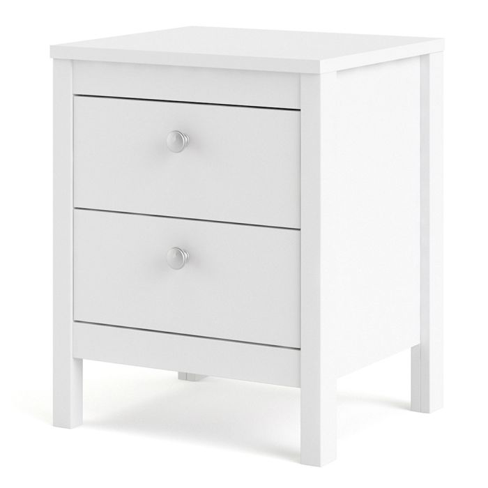 Madrid Bedside Table 2 Drawers in White