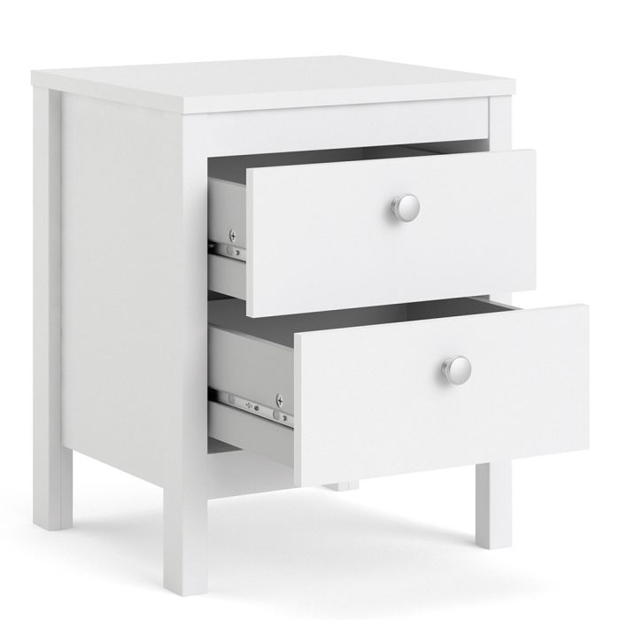 Madrid Bedside Table 2 Drawers in White