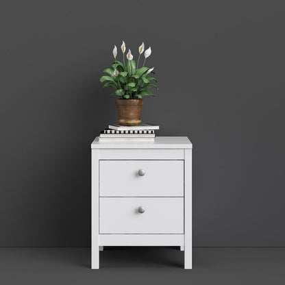 Madrid Bedside Table 2 Drawers in White