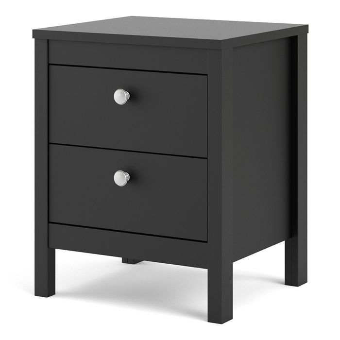 Madrid Bedside Table 2 Drawers in Matt Black