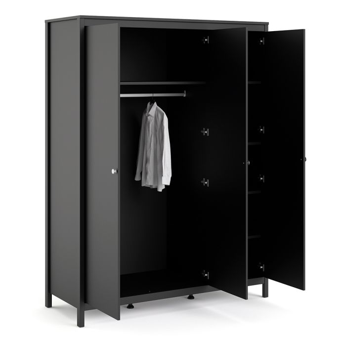 Madrid Wardrobe with 3 Doors in Matt Black