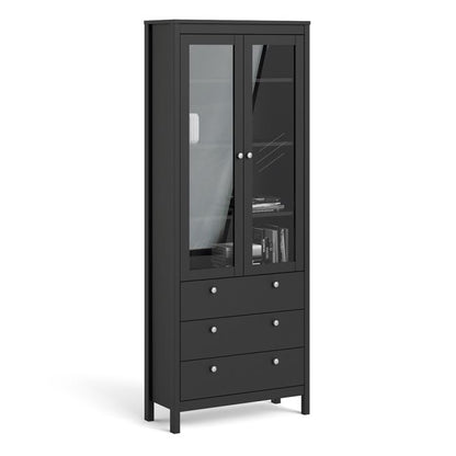 Madrid China Cabinet 2 Glass Doors with 3 Drawers in Matt Black