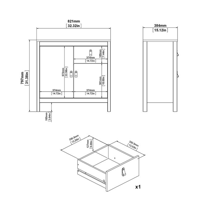 Madrid Sideboard 2 Doors 1 Drawer in White