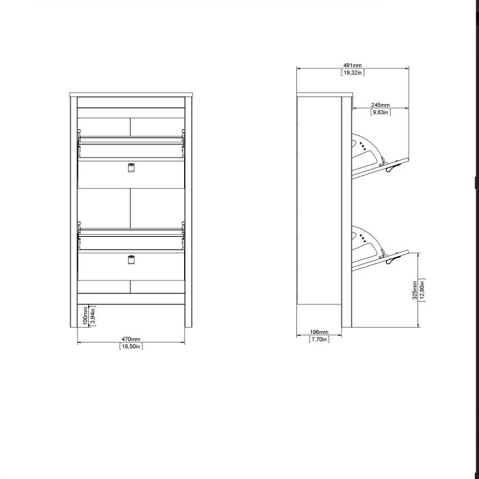 Madrid Shoe Cabinet 2 Flip Down Doors Matt Black