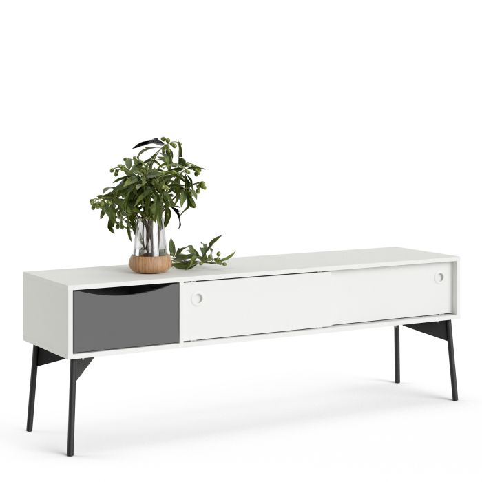 Fur TV-Unit 2 Sliding Doors 1 Drawer in Grey and White