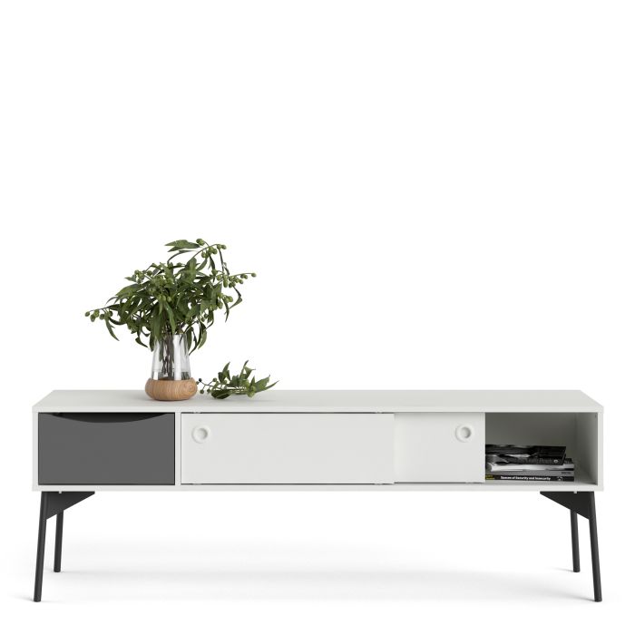 Fur TV-Unit 2 Sliding Doors 1 Drawer in Grey and White